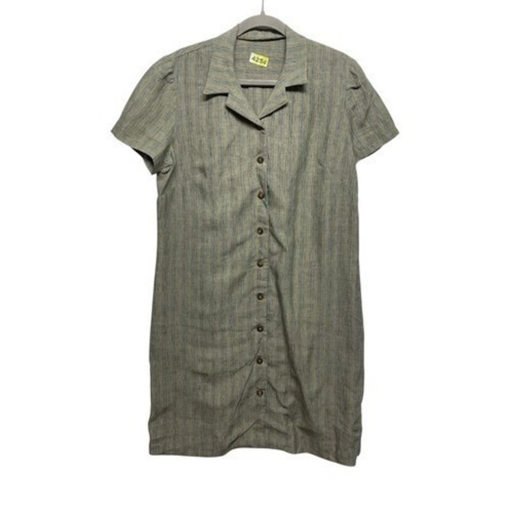 Dockers Levi's Brown Striped Button Up Dobby‎ Dress Women Medium To Large Linen